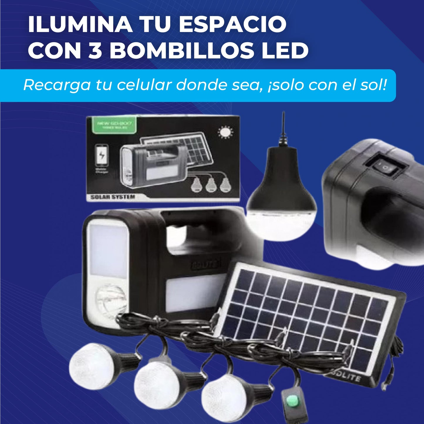 Kit Panel Solar 3 Bombillos Lampara Led